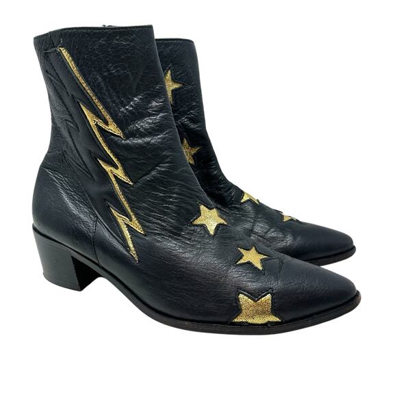 Modern Vice Golden Bolt Boot Embroidered Star Black Gold Size 39 US 9 - Picture 1 of 15